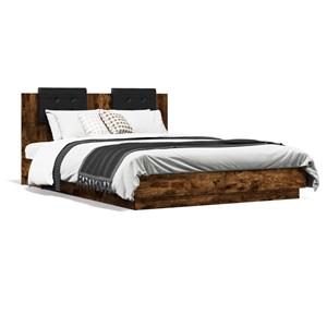 VidaXL Bedframe met hoofdeinde bewerkt hout gerookt eiken 150x200 cm