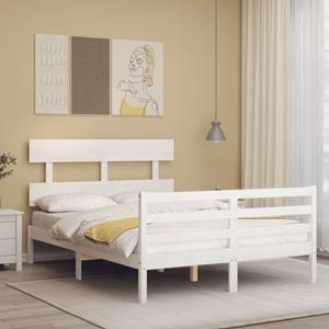 VidaXL Bedframe met hoofdbord massief hout wit 140x190 cm