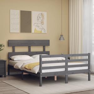 VidaXL Bedframe met hoofdbord massief hout grijs 140x190 cm