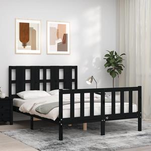 VidaXL Bedframe met hoofdbord massief hout zwart 140x190 cm