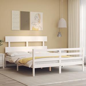 VidaXL Bedframe met hoofdbord massief hout wit 160x200 cm