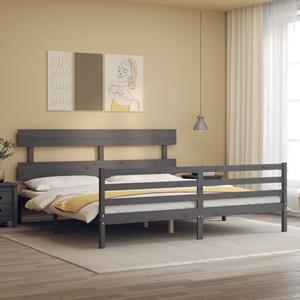 VidaXL Bedframe met hoofdbord massief hout grijs 200x200 cm