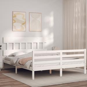 VidaXL Bedframe met hoofdbord massief hout wit 160x200 cm