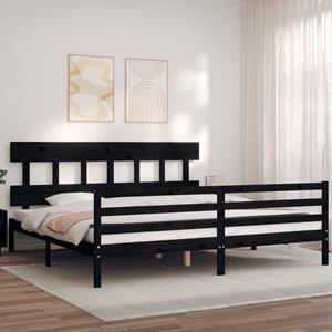 VidaXL Bedframe met hoofdbord massief hout zwart 200x200 cm