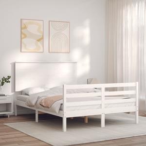 VidaXL Bedframe met hoofdbord massief hout wit 140x190 cm