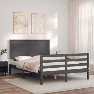 VidaXL Bedframe met hoofdbord massief hout grijs 140x190 cm