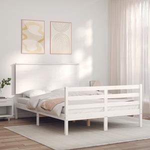 VidaXL Bedframe met hoofdbord massief hout wit 120x200 cm