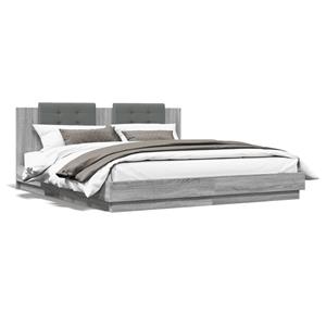 VidaXL Bedframe met hoofdbord en LED grijs sonoma eiken 200x200 cm