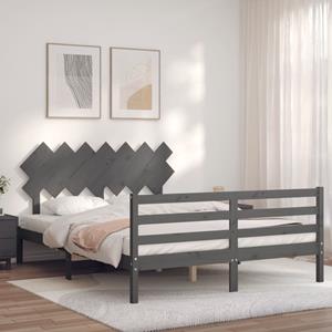 VidaXL Bedframe met hoofdbord massief hout grijs 140x190 cm