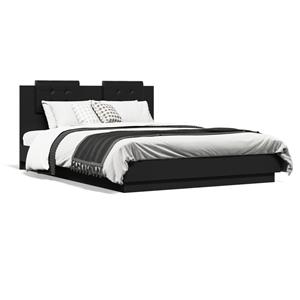 VidaXL Bedframe met hoofdeinde en LED-verlichting zwart 150x200 cm