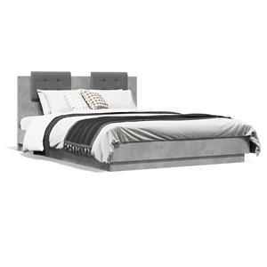 VidaXL Bedframe met hoofdbord en LED-verlichting betongrijs 150x200 cm