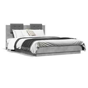 VidaXL Bedframe met hoofdbord en LED-verlichting betongrijs 140x200 cm