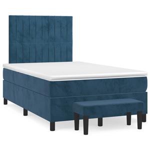 VidaXL Boxspring met matras fluweel donkerblauw 120x190 cm