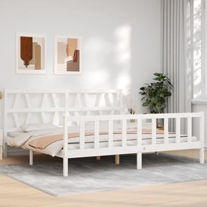 VidaXL Bedframe met hoofdbord massief hout wit 200x200 cm