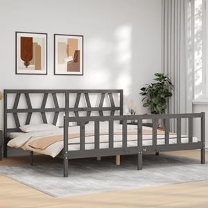 VidaXL Bedframe met hoofdbord massief hout grijs 200x200 cm