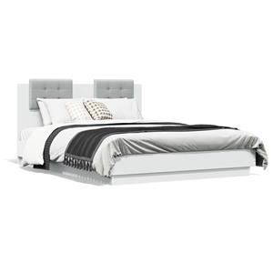 VidaXL Bedframe met hoofdeinde en LED-verlichting wit 140x190 cm