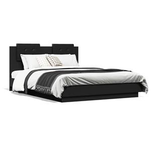 VidaXL Bedframe met hoofdeinde en LED-verlichting zwart 135x190 cm