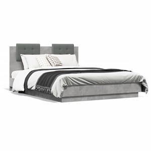 VidaXL Bedframe met hoofdbord en LED-verlichting betongrijs 135x190 cm