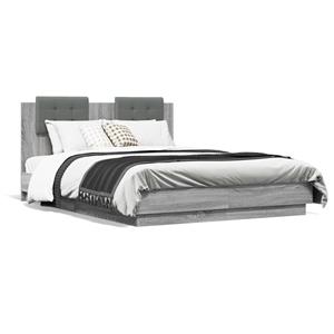 VidaXL Bedframe met hoofdeinde en LED grijs sonoma eiken 135x190 cm