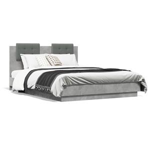 VidaXL Bedframe met hoofdbord en LED-verlichting betongrijs 120x190 cm