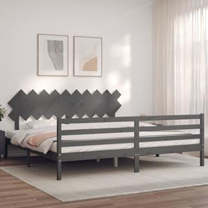 VidaXL Bedframe met hoofdbord massief hout grijs 200x200 cm