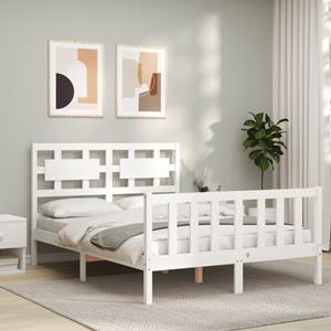 VidaXL Bedframe met hoofdbord massief hout wit 140x190 cm