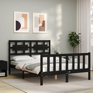 VidaXL Bedframe met hoofdbord massief hout zwart 140x190 cm