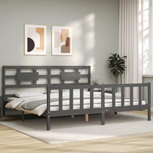 VidaXL Bedframe met hoofdbord massief hout grijs 200x200 cm