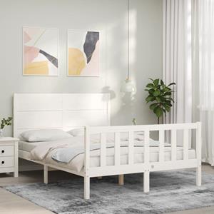 VidaXL Bedframe met hoofdbord massief hout wit 140x190 cm