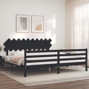 VidaXL Bedframe met hoofdbord massief hout zwart 200x200 cm