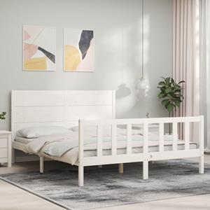 VidaXL Bedframe met hoofdbord massief hout wit 160x200 cm