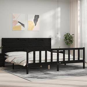 VidaXL Bedframe met hoofdbord massief hout zwart 200x200 cm