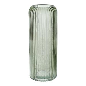 Bellatio Design Bloemenvaas ribbel - lichtgroen - transparant glas - D9 x H20 cm -