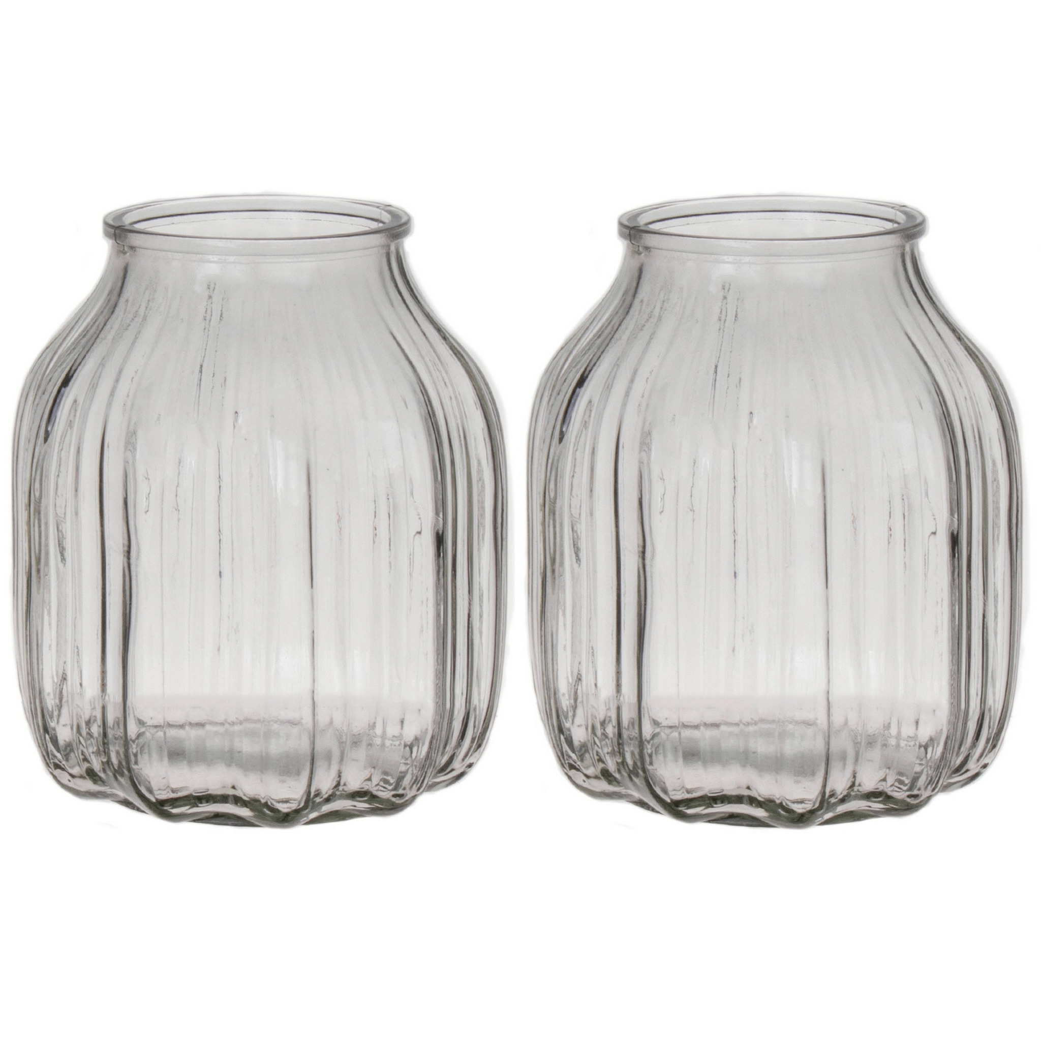 Bellatio Design Bloemenvaas klein - set van 2x - helder - transparant glas - D14 x H16 cm -