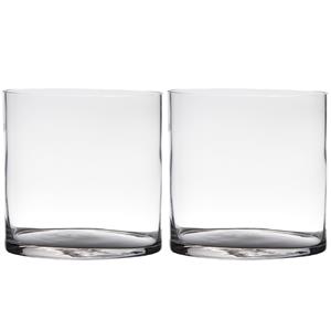 Merkloos Set van 2x stuks transparante home-basics cylinder vorm vaas/vazen van glas 19 x 19 cm -