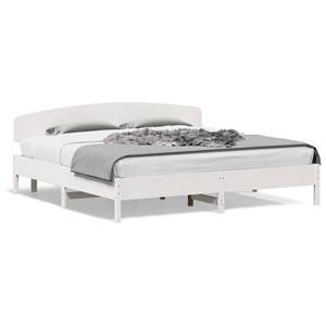 VidaXL Bedframe met hoofdbord massief grenenhout wit 180x200 cm