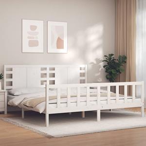 VidaXL Bedframe met hoofdbord massief hout wit 200x200 cm