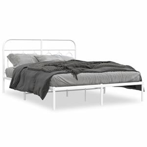 VidaXL Bedframe met hoofdbord metaal wit 150x200 cm