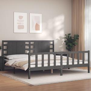 VidaXL Bedframe met hoofdbord massief hout grijs 200x200 cm