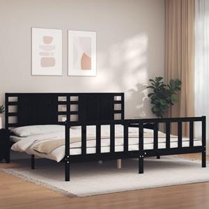 VidaXL Bedframe met hoofdbord massief hout zwart 200x200 cm