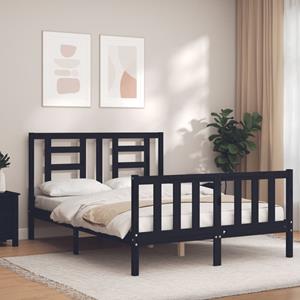 VidaXL Bedframe met hoofdbord massief hout zwart 140x190 cm