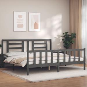 VidaXL Bedframe met hoofdbord massief hout grijs 200x200 cm