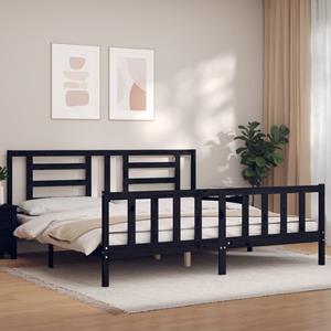 VidaXL Bedframe met hoofdbord massief hout zwart 200x200 cm