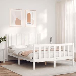 VidaXL Bedframe met hoofdbord massief hout wit 140x190 cm