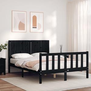 VidaXL Bedframe met hoofdbord massief hout zwart 140x190 cm