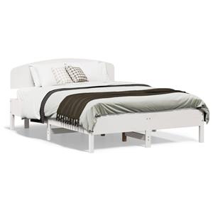 VidaXL Bedframe met hoofdbord massief grenenhout wit 140x190 cm