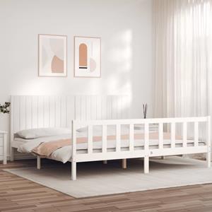 VidaXL Bedframe met hoofdbord massief hout wit 200x200 cm