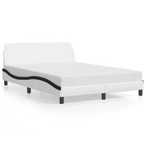 VidaXL Bedframe met hoofdbord kunstleer wit en zwart 140x190 cm