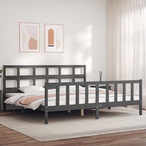 VidaXL Bedframe met hoofdbord massief hout grijs 200x200 cm