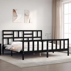 VidaXL Bedframe met hoofdbord massief hout zwart 200x200 cm